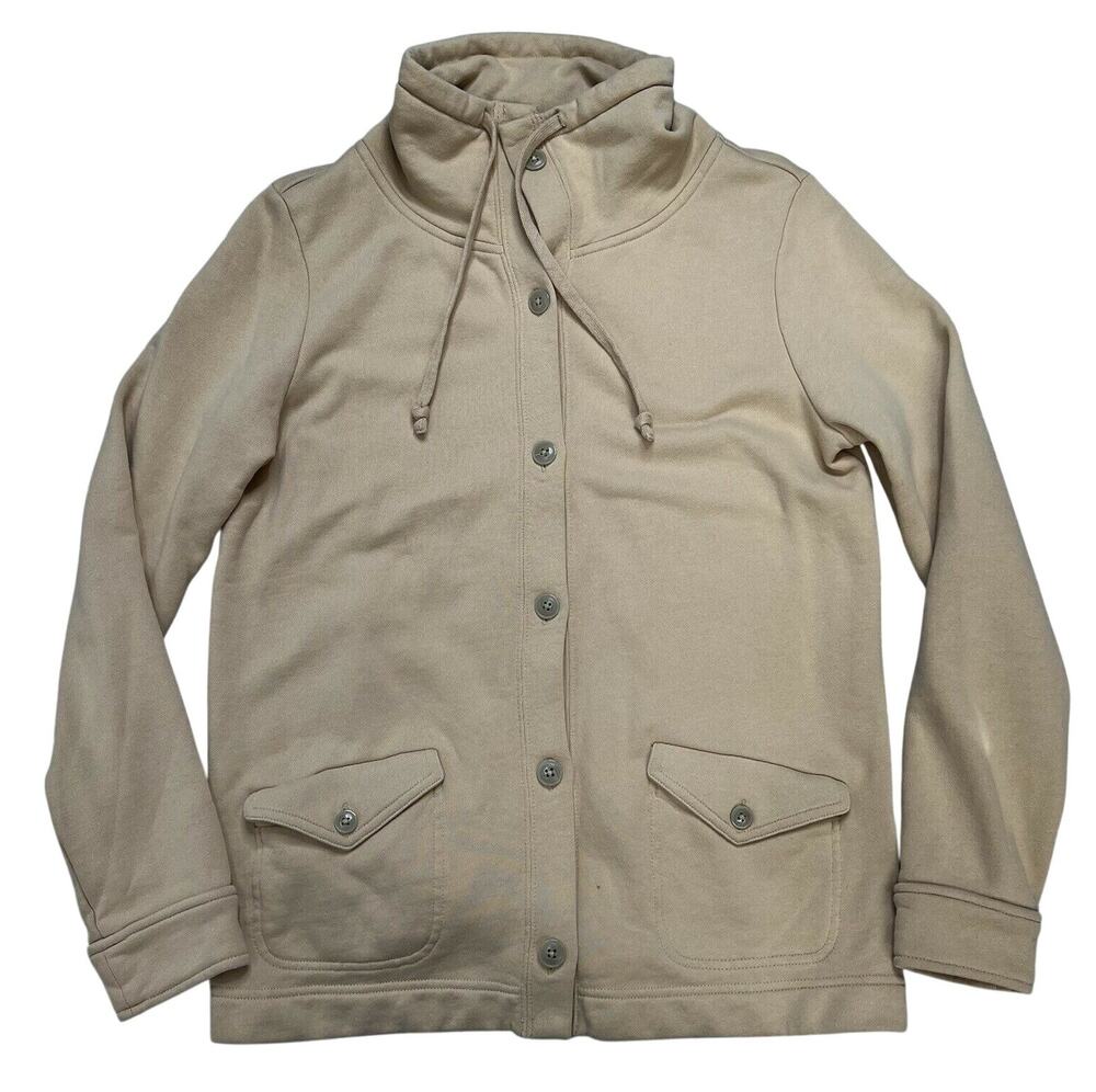 Lands End Womens S 6-8 Shawl Collar Shacket Jacket Beige Button Down Coatigan